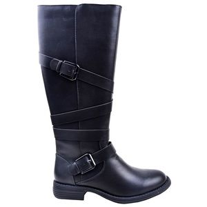 NWT Neiman Marcus Solid Black Halsey Multi Strap Tall Riding Boots Women size 6